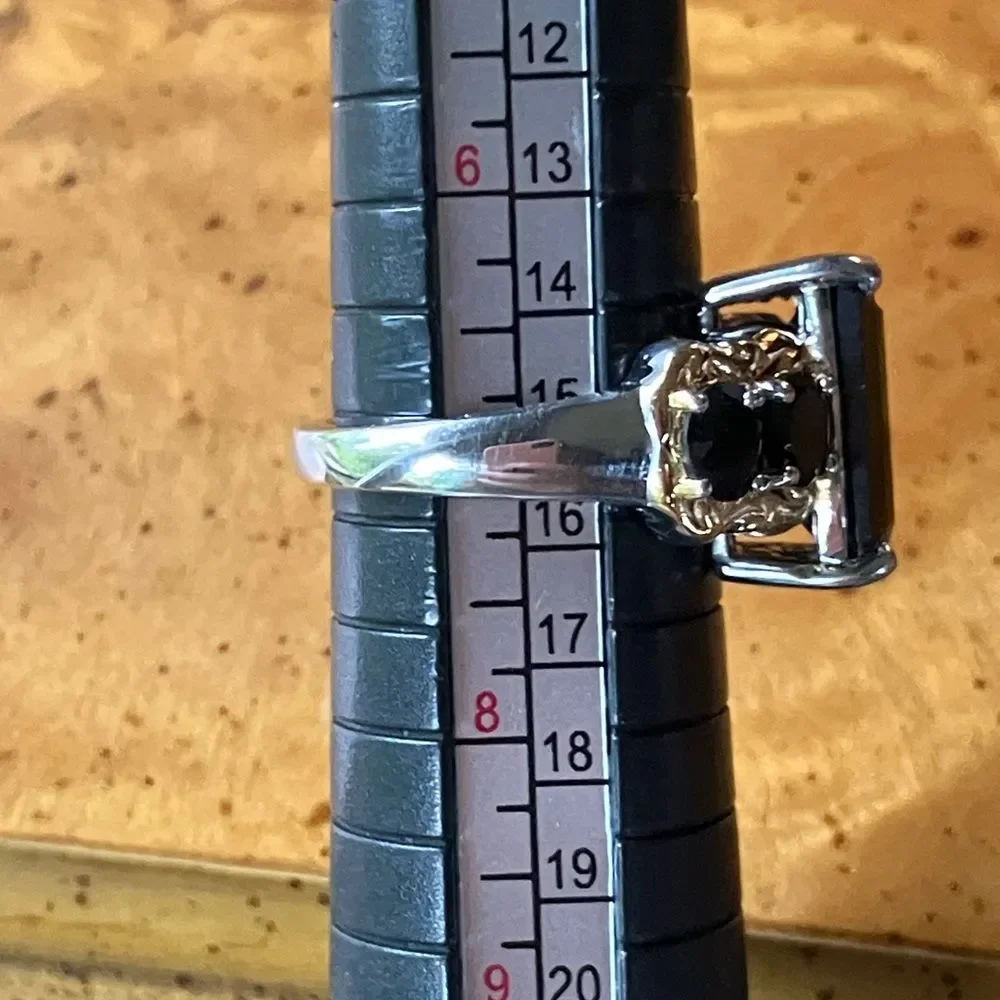 Natural Black Spinel Sterling Silver Cocktail Ring Size 7